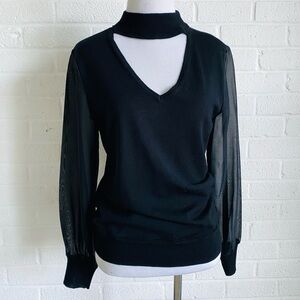 Iris Setlakwe Black Top Small Sheer Long Sleeve Knit Sweater V-Neck Old Money